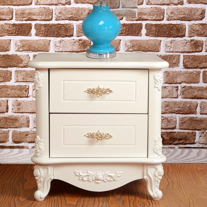 Traditional European Square Cube Carving Artificial Board PE Solid Wood Nightstand 2 - Drawer For Bedroom