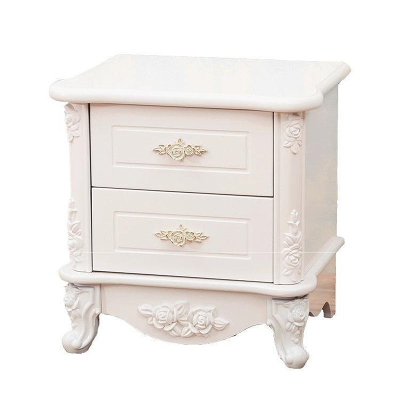 Traditional European Square Cube Carving Artificial Board PE Solid Wood Nightstand 2 - Drawer For Bedroom