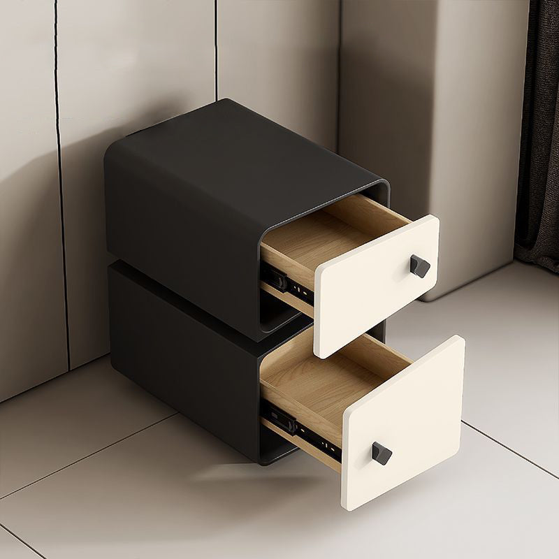 Contemporary Scandinavian Square Cube Microfiber Leather Solid Wood Multilayer Board Nightstand 2 - Drawer For Bedroom