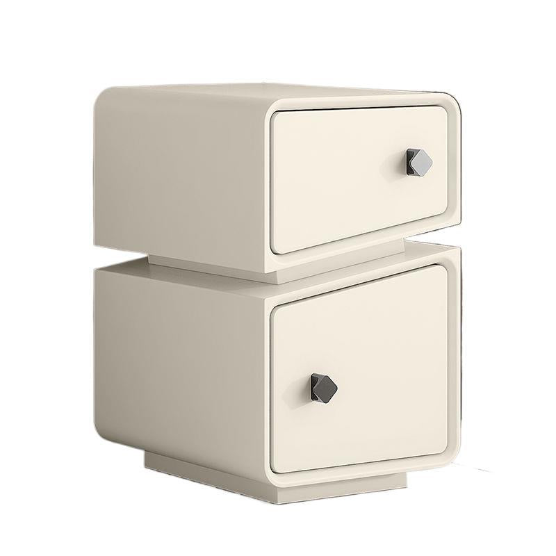 Contemporary Scandinavian Square Cube Microfiber Leather Solid Wood Multilayer Board Nightstand 2 - Drawer For Bedroom