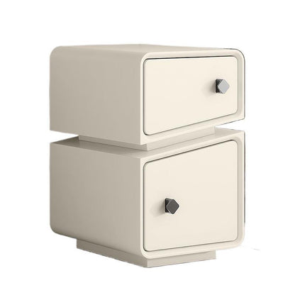 Contemporary Scandinavian Square Cube Microfiber Leather Solid Wood Multilayer Board Nightstand 2 - Drawer For Bedroom