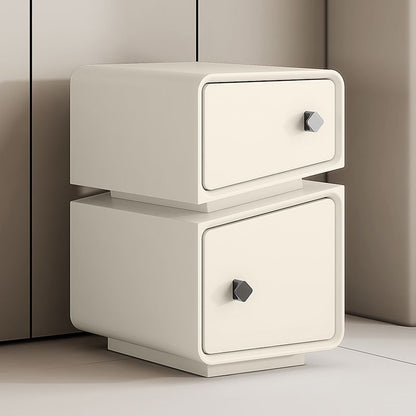 Contemporary Scandinavian Square Cube Microfiber Leather Solid Wood Multilayer Board Nightstand 2 - Drawer For Bedroom