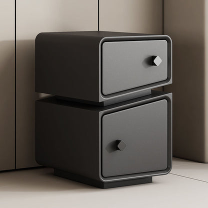 Contemporary Scandinavian Square Cube Microfiber Leather Solid Wood Multilayer Board Nightstand 2 - Drawer For Bedroom