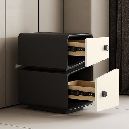 Contemporary Scandinavian Square Cube Microfiber Leather Solid Wood Multilayer Board Nightstand 2 - Drawer For Bedroom