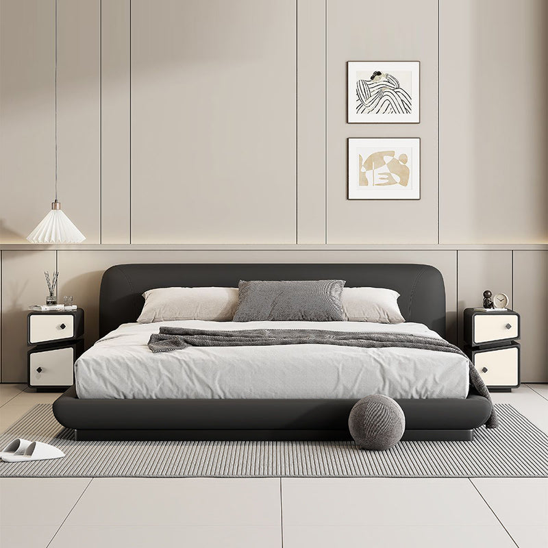 Contemporary Scandinavian Square Cube Microfiber Leather Solid Wood Multilayer Board Nightstand 2 - Drawer For Bedroom