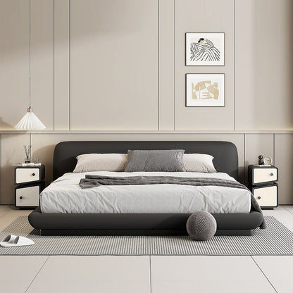 Contemporary Scandinavian Square Cube Microfiber Leather Solid Wood Multilayer Board Nightstand 2 - Drawer For Bedroom