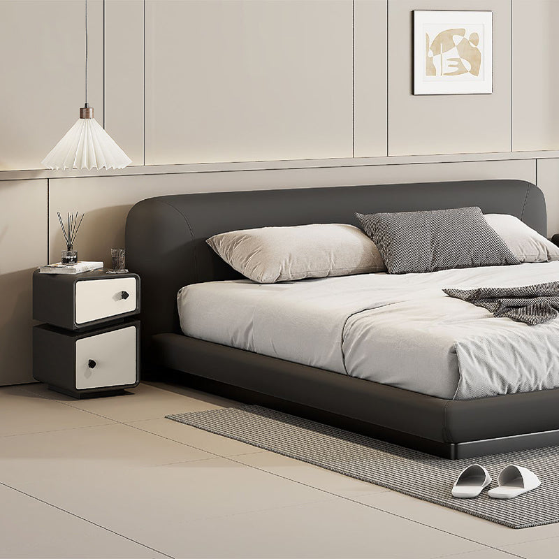 Contemporary Scandinavian Square Cube Microfiber Leather Solid Wood Multilayer Board Nightstand 2 - Drawer For Bedroom
