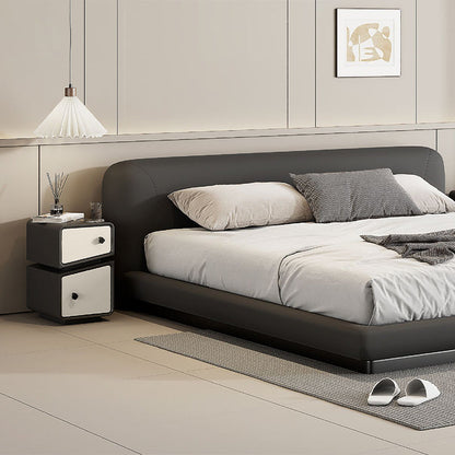 Contemporary Scandinavian Square Cube Microfiber Leather Solid Wood Multilayer Board Nightstand 2 - Drawer For Bedroom