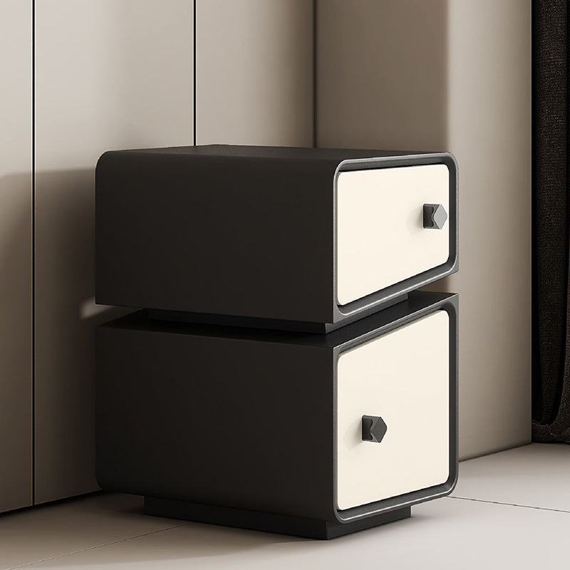 Contemporary Scandinavian Square Cube Microfiber Leather Solid Wood Multilayer Board Nightstand 2 - Drawer For Bedroom