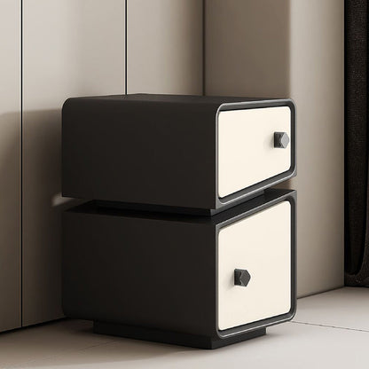 Contemporary Scandinavian Square Cube Microfiber Leather Solid Wood Multilayer Board Nightstand 2 - Drawer For Bedroom