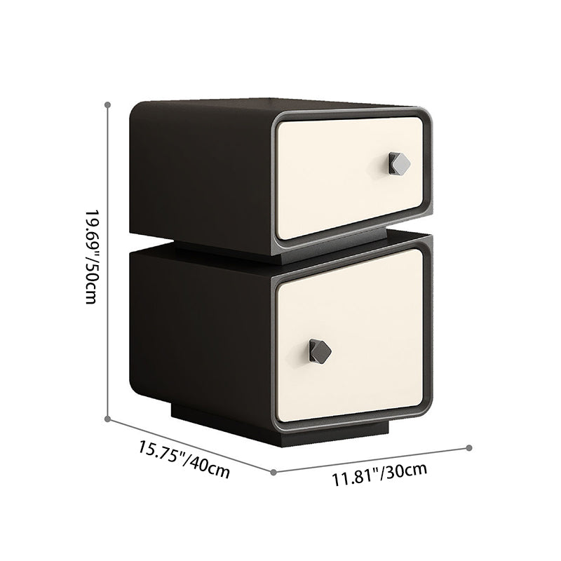Contemporary Scandinavian Square Cube Microfiber Leather Solid Wood Multilayer Board Nightstand 2 - Drawer For Bedroom