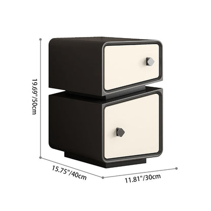 Contemporary Scandinavian Square Cube Microfiber Leather Solid Wood Multilayer Board Nightstand 2 - Drawer For Bedroom