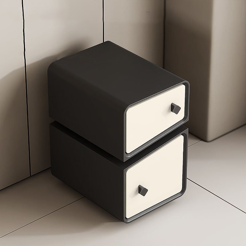 Contemporary Scandinavian Square Cube Microfiber Leather Solid Wood Multilayer Board Nightstand 2 - Drawer For Bedroom