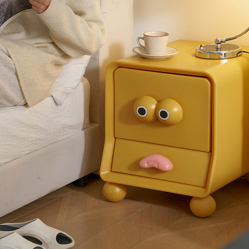 Contemporary Creative Square Cube Big Eyes ABS Hardware Nightstand 2 - Drawer For Bedroom