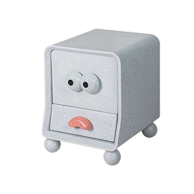 Contemporary Creative Square Cube Big Eyes ABS Hardware Nightstand 2 - Drawer For Bedroom