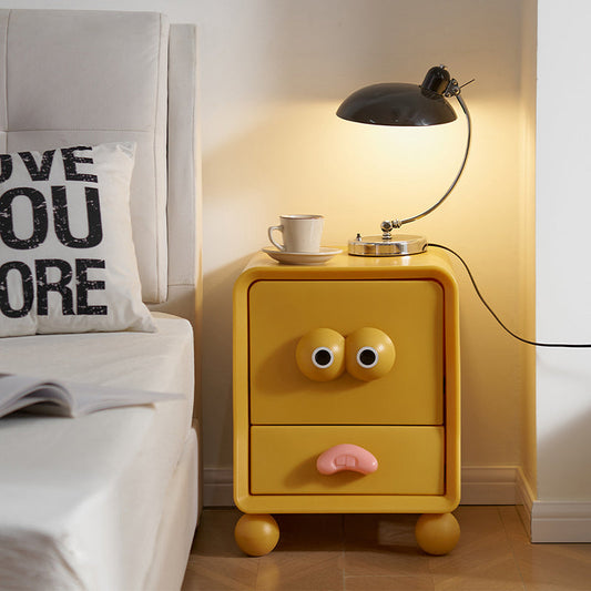 Contemporary Creative Square Cube Big Eyes ABS Hardware Nightstand 2 - Drawer For Bedroom