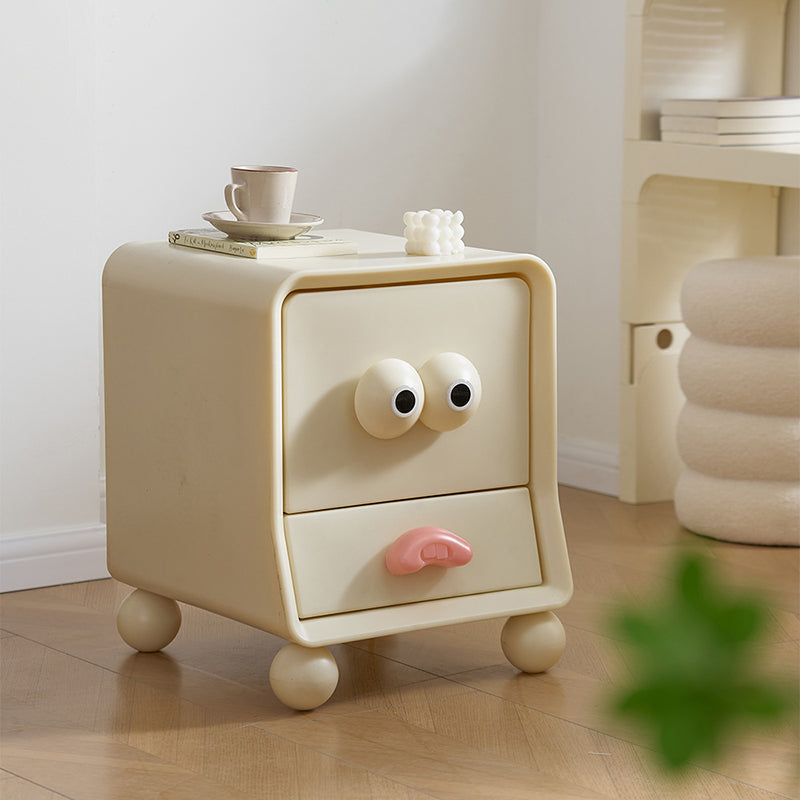 Contemporary Creative Square Cube Big Eyes ABS Hardware Nightstand 2 - Drawer For Bedroom