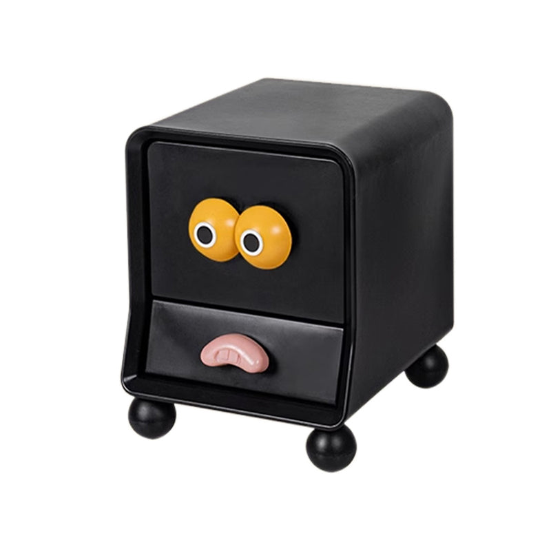 Contemporary Creative Square Cube Big Eyes ABS Hardware Nightstand 2 - Drawer For Bedroom