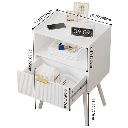Modern Minimalist Square Cube Wood Hardware Nightstand 1 - Drawer For Bedroom