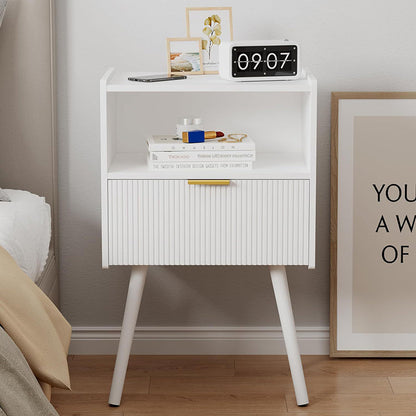Modern Minimalist Square Cube Wood Hardware Nightstand 1 - Drawer For Bedroom