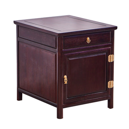 Traditional Vintage Square Sandalwood Nightstand 1-Drawer Cabinet For Bedroom
