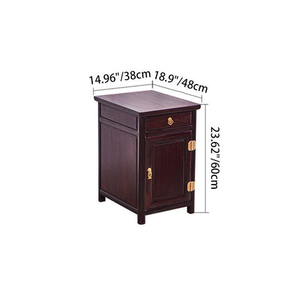 Traditional Vintage Square Sandalwood Nightstand 1-Drawer Cabinet For Bedroom