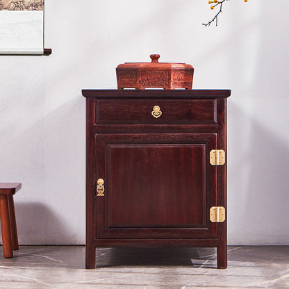 Traditional Vintage Square Sandalwood Nightstand 1-Drawer Cabinet For Bedroom
