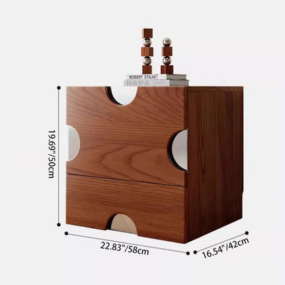 Traditional Vintage Square Hardware Solid Wood Stainless Steel Storage Cabinet 2-Drawer For Bedroom