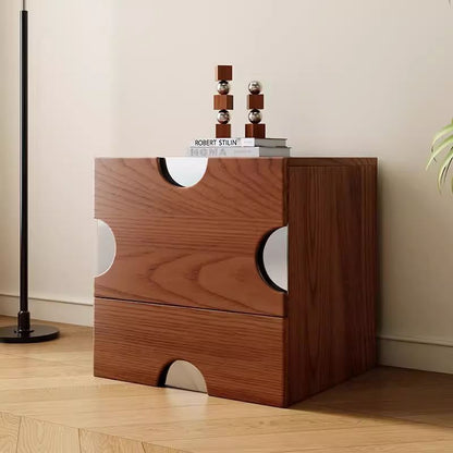 Traditional Vintage Square Hardware Solid Wood Stainless Steel Storage Cabinet 2-Drawer For Bedroom
