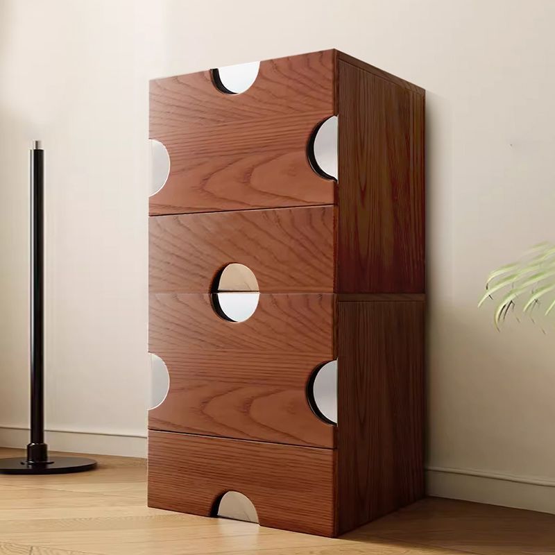 Traditional Vintage Square Hardware Solid Wood Stainless Steel Storage Cabinet 2-Drawer For Bedroom
