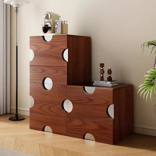 Traditional Vintage Square Hardware Solid Wood Stainless Steel Storage Cabinet 2-Drawer For Bedroom