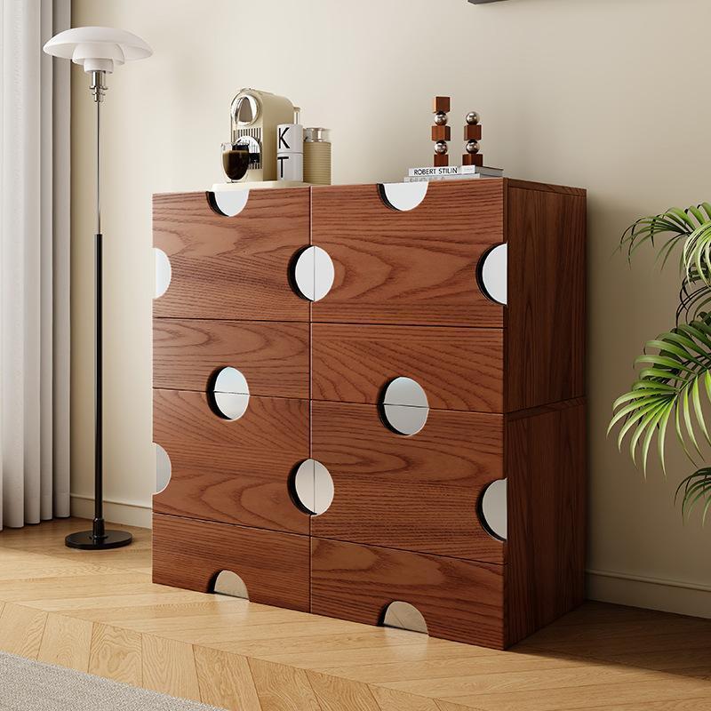 Traditional Vintage Square Hardware Solid Wood Stainless Steel Storage Cabinet 2-Drawer For Bedroom