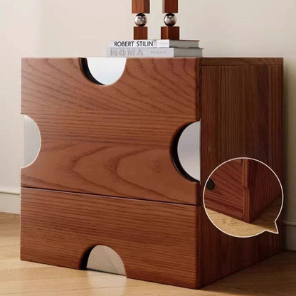Traditional Vintage Square Hardware Solid Wood Stainless Steel Storage Cabinet 2-Drawer For Bedroom