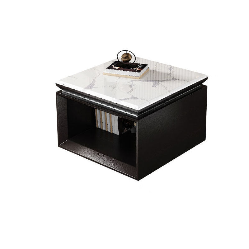 Modern Minimalist Square Marble Solid Wood Resin Stainless Steel End Table 2-Tier For Living Room