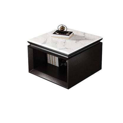 Modern Minimalist Square Marble Solid Wood Resin Stainless Steel End Table 2-Tier For Living Room