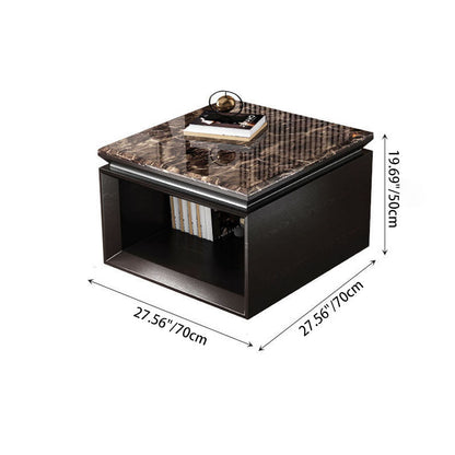 Modern Minimalist Square Marble Solid Wood Resin Stainless Steel End Table 2-Tier For Living Room