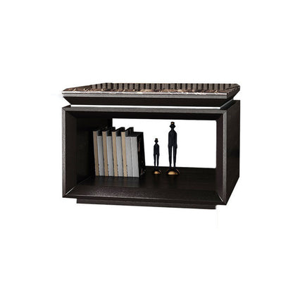 Modern Minimalist Square Marble Solid Wood Resin Stainless Steel End Table 2-Tier For Living Room