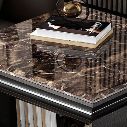 Modern Minimalist Square Marble Solid Wood Resin Stainless Steel End Table 2-Tier For Living Room
