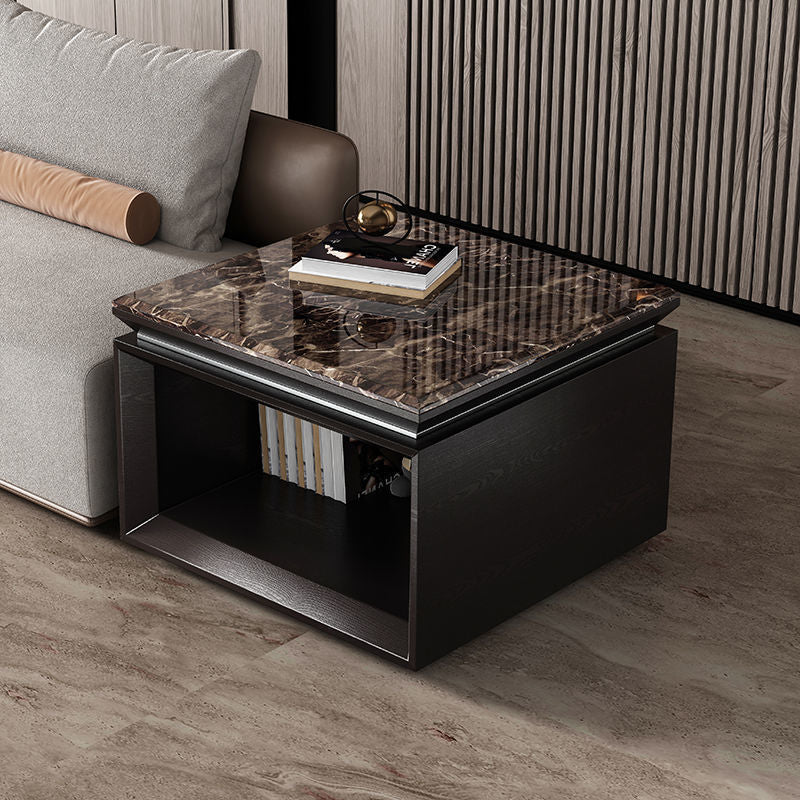 Modern Minimalist Square Marble Solid Wood Resin Stainless Steel End Table 2-Tier For Living Room