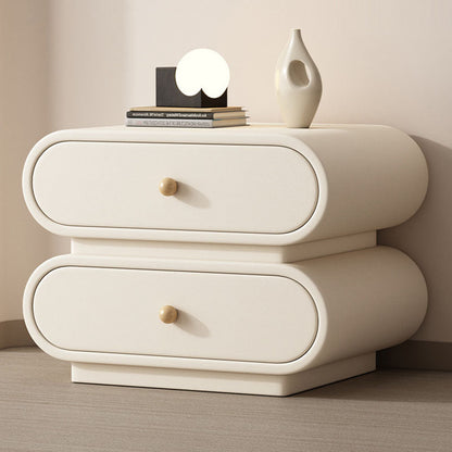 Contemporary Nordic Square Oval Solid Wood Faux Leather Nightstand 2-Drawer For Bedroom