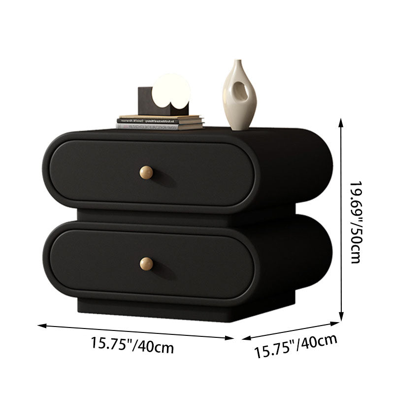 Contemporary Nordic Square Oval Solid Wood Faux Leather Nightstand 2-Drawer For Bedroom