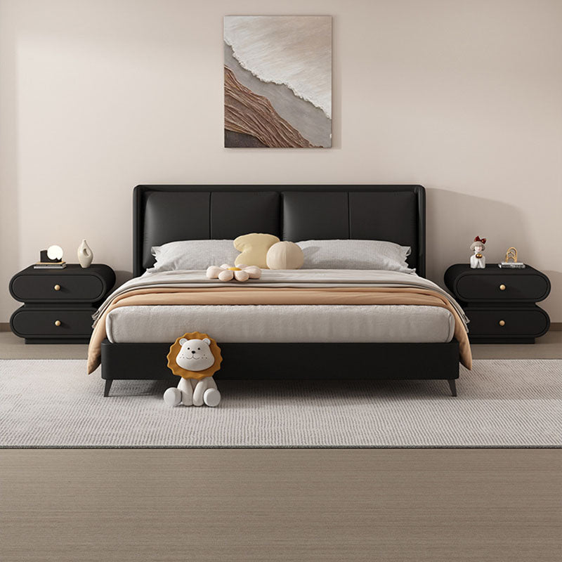 Contemporary Nordic Square Oval Solid Wood Faux Leather Nightstand 2-Drawer For Bedroom