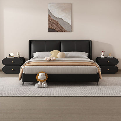 Contemporary Nordic Square Oval Solid Wood Faux Leather Nightstand 2-Drawer For Bedroom