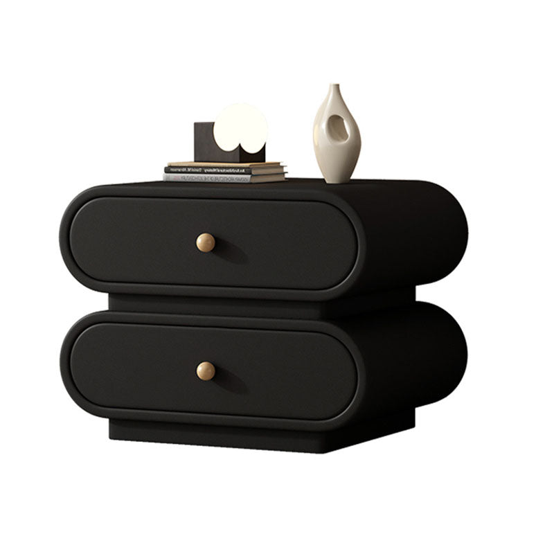 Contemporary Nordic Square Oval Solid Wood Faux Leather Nightstand 2-Drawer For Bedroom