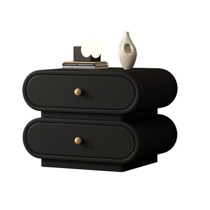 Contemporary Nordic Square Oval Solid Wood Faux Leather Nightstand 2-Drawer For Bedroom