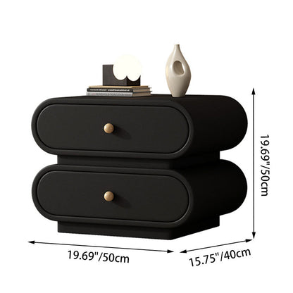 Contemporary Nordic Square Oval Solid Wood Faux Leather Nightstand 2-Drawer For Bedroom