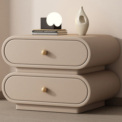 Contemporary Nordic Square Oval Solid Wood Faux Leather Nightstand 2-Drawer For Bedroom