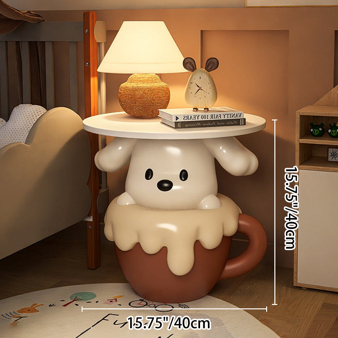 Contemporary Creative Kids Teacup Dog-Shaped Resin Solid Wood Side Table 1-Tray For Living Room