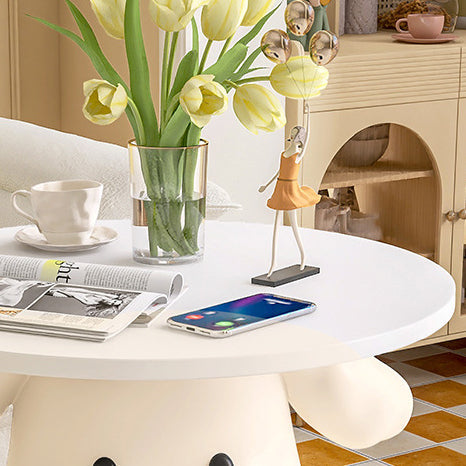 Contemporary Creative Kids Teacup Dog-Shaped Resin Solid Wood Side Table 1-Tray For Living Room