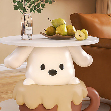 Contemporary Creative Kids Teacup Dog-Shaped Resin Solid Wood Side Table 1-Tray For Living Room